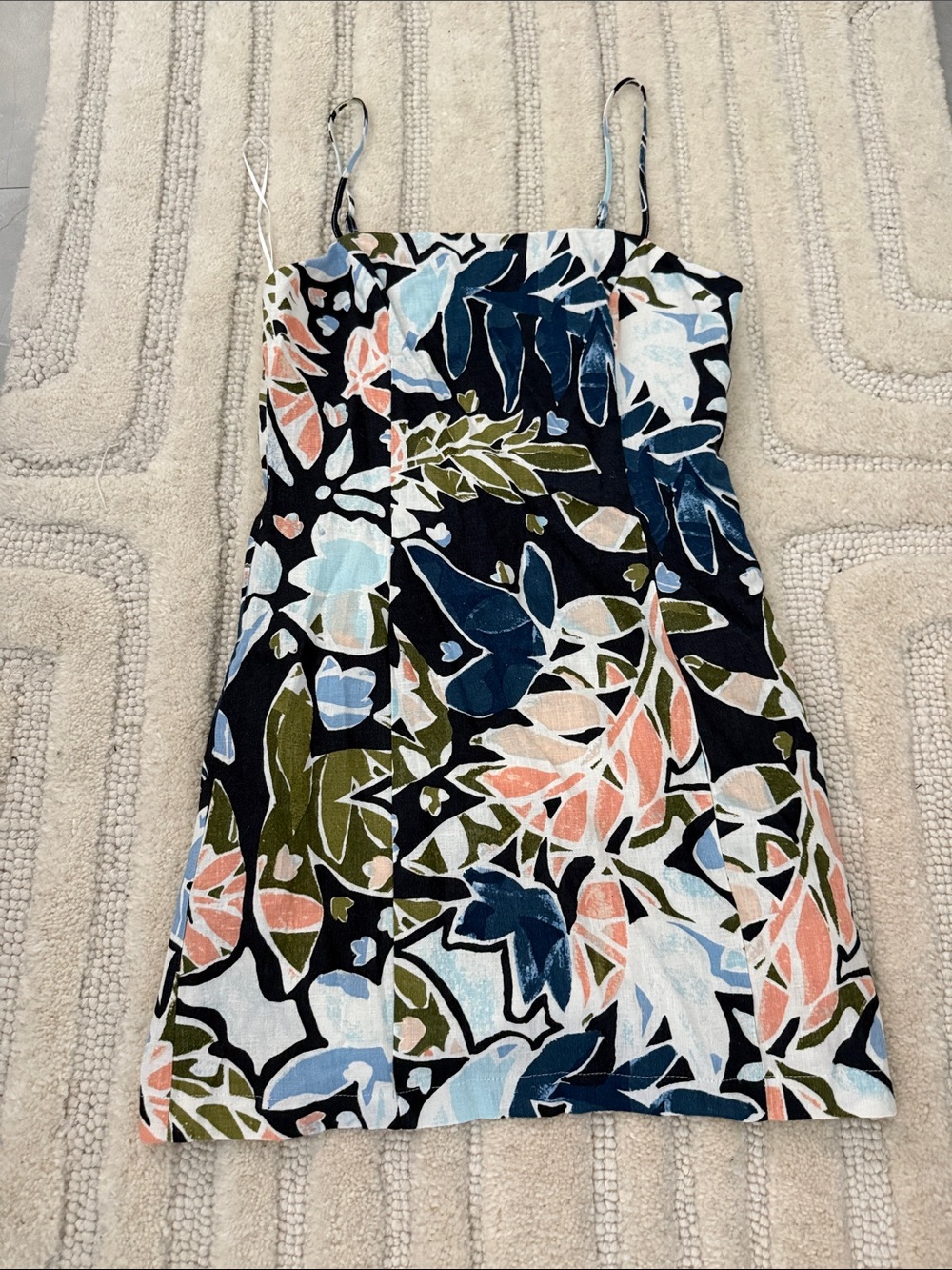 Linen Floral Print Spaghetti Strap Mini Dress - Multi